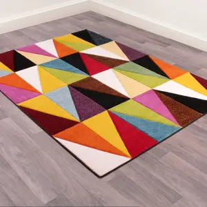 Multicoloured Modern Geometric Rug Easy to clean Dining Room-80cm X 150cm