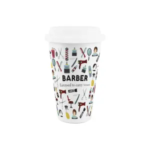 Barber Ceramic Travel Mug - Novelty Hairdresser Gifts/New Job Presents - Double-Walled Insulated Hot/Cold Drinks Cup