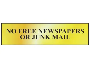 Self-Adhesive No Junk Mail Sign - Polished Brass Effect 200x50mm