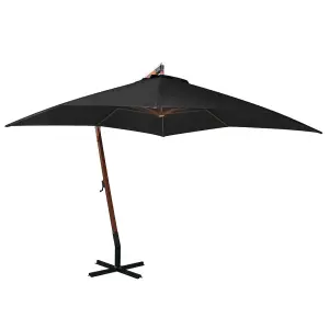 Berkfield Hanging Parasol with Pole Black 3x3 m Solid Fir Wood