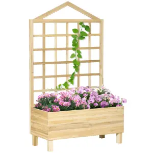 Outsunny Wooden Planters with Trellis for Vine Climbing, Raised Beds for Garden Patio, Outdoor Planter Box Distressed Natural Tone