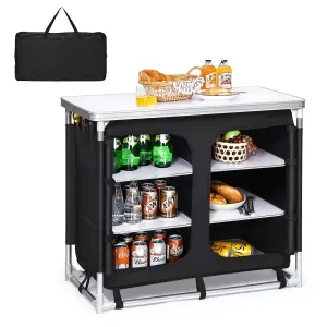 Costway Outdoor Camping Cooking Table Storage Organizer Portable Aluminum BBQ Table