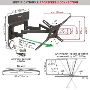 Barkan 13" - 90" Full Motion TV Wall Mount Bracket with Integrated Antenna