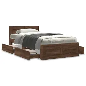 Berkfield Bed Frame with Headboard without Mattress Brown Oak 75x190 cm Small Single