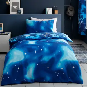 Catherine Lansfield Ombre Stars Reversible Duvet Cover Set with Pillowcase Blue