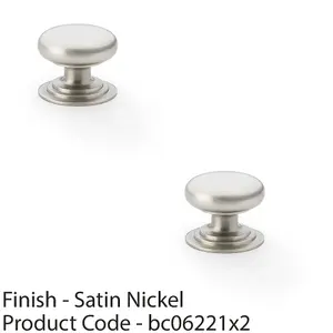 2 PACK - Stepped Round Door Knob - Satin Nickel 32mm Classic Kitchen Cabinet Pull Handle