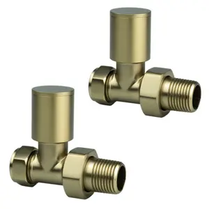 Straight Brushed Brass Gold Round Manual Radiator Valves