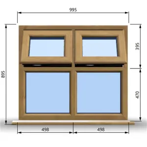 995mm (W) x 895mm (H) Wooden Stormproof Window - 2 Top Opening Windows -Toughened Safety Glass