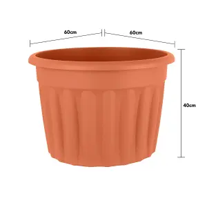 Wham 3x Vista Terracotta Plastic Planter, Round Garden Plant Pot, Extra Large Floor Pot (60cm, 69L, Pack of 3)