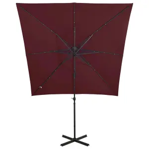 Berkfield Cantilever Umbrella with Pole and LED Lights Bordeaux Red 250 cm