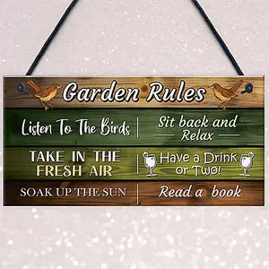 Red Ocean Garden Rules Novelty Sign Hanging Wall Fence Garden Signs and Plaques Garden Shed Sign Outdoor Decoration For Outside