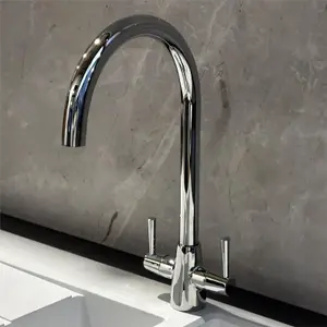 Liquida LU407CH Swivel Spout Swan Neck Twin Lever Chrome Kitchen Mixer Tap