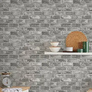 GoodHome Pernay Grey Glitter effect Brick Textured Wallpaper