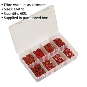 Comprehensive 600 Piece Fibre Washer Set with Assorted Sizes and Storage Box