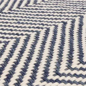 Handmade Kilim Modern Navy Geometric Cotton Jute Rug for Living Room and Bedroom-160cm X 230cm