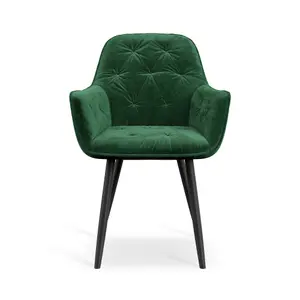 Set Of 6 Anika Modern Velvet Dining Chair Padded Seat Metal Legs Kitchen (Green)