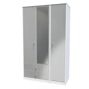 Taunton Triple Mirror Wardrobe with 2 Drawers in White Gloss (Ready Assembled)