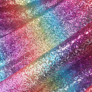 Neel Blue 90 Inch Round Sequin Tablecloth, Rainbow