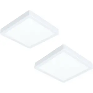 2 PACK Wall / Ceiling Light White 210mm Square Surface Mounted 16.5W LED 4000K