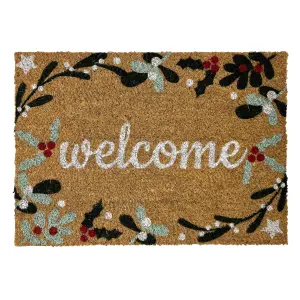 Christmas Multicolour Holly Border Door mat, 57cm x 40cm