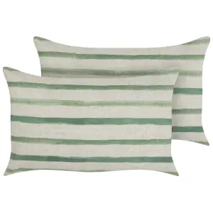 Set of 2 Cushions KAFRA 30 x 50 cm Striped Green