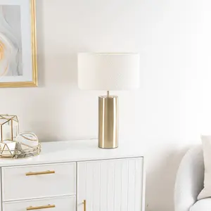 ValueLights Lexy Antique Brass Touch Table Lamp with Cream Boucle Shade