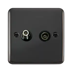 Curved Black Nickel Satellite & Coaxial Socket 1 Gang - Black Trim - SE Home