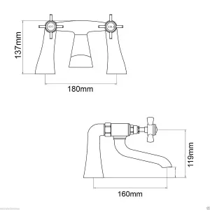 Nes Home Edwardian Traditional Design Chrome Cross Head Deck Mounted Bath Filler Tap