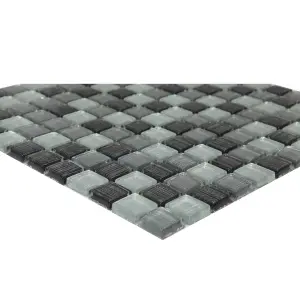 Faros Grey Gloss Glass effect Plain Glass Mosaic tile sheet, (L)300mm (W)300mm