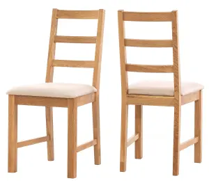 Hallowood Furniture Waverly Small Folding Table with 4 Ladder Back Oak Chairs with Beige Fabric Seats