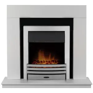 Adam Malmo Fireplace in White & Black/White with Eclipse Electric Fire in Chrome, 39 Inch