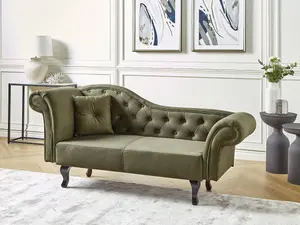 Left Hand Velvet Chaise Lounge Olive Green LATTES II