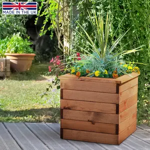 Set of 2 HORTICO™ Wooden Planter, 47cm Square Planter Box, Made in the UK Scandinavian Red Wood Outdoor Plant Pots H39 L47 W47 cm