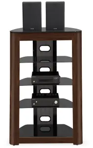 Centurion Supports Zinnia 5-Shelf Black with Walnut Fascia Flat Screen TV, Hi-Fi, AV Rack Glass Stand