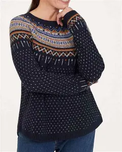 Womens Freayer Organic Cotton Fluffy Fair Isle Jumper Blue | Woolovers