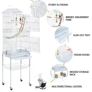 Yaheetech White Rolling Metal Bird Cage with Detachable Stand