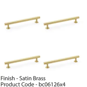 4 PACK - Round T Bar Pull Handle - Satin Brass - 160mm Centres SOLID BRASS Drawer Door