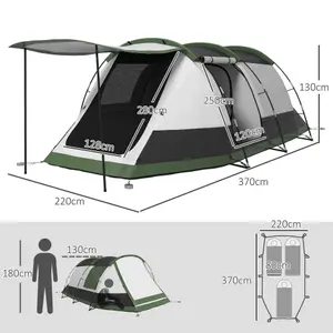 Outsunny Tunnel Tent with Bedroom, Living Room and Porch for 3-4 Man, Green