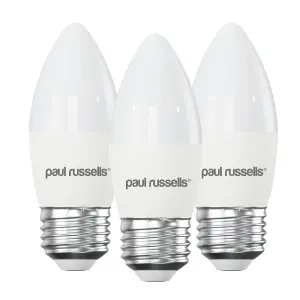 paul russells LED Candle Dimmable Bulb Edison Screw ES E27, 5.5W 470Lumens C37, 40w Equivalent, 2700K Warm White, Pack of 3