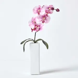 Homescapes Set of 2 Artificial Pink & Cream Orchids in Thin Cream Vases, 43 cm