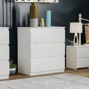 Vida Designs Denver White 3 Drawer Chest (H)775mm (W)700mm (D)400mm