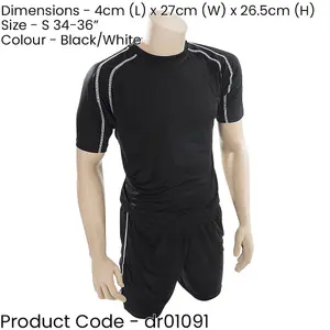 S ADULT Short Sleeve Training Shirt & Short Set - BLACK/WHITE PLAIN Football Kit