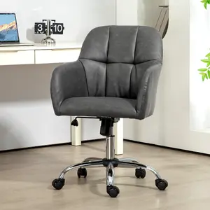 HOMCOM Computer Desk Chair with PU Leather, Swivel Wheels, Grey