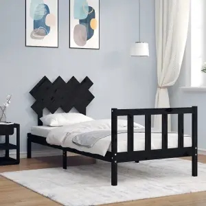 Berkfield Bed Frame with Headboard Black Single Solid Wood