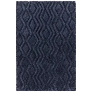 Blue Modern , Shaggy Easy to Clean Geometric Rug for Living Room, Bedroom - 120 X 170cm