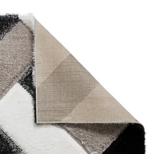 Black White Shaggy Geometric Modern Rug for Living Room Bedroom and Dining Room-80cm X 150cm