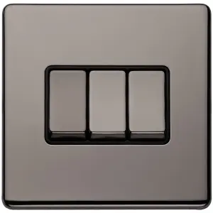 3 Gang Triple Light Switch SCREWLESS BLACK NICKEL 2 Way 10A Metal Rocker Slim