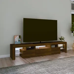 Berkfield TV Cabinet with LED Lights Brown Oak 200x36.5x40 cm