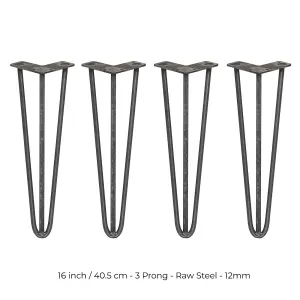 4 x Hairpin Leg - 16 - Unfinished - 3 Prong - 12m