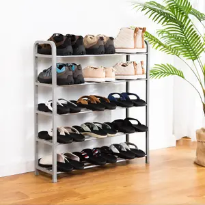 5 Tier Shoe Rack Storage Organiser Lightweight Space Saving Metal Shelves